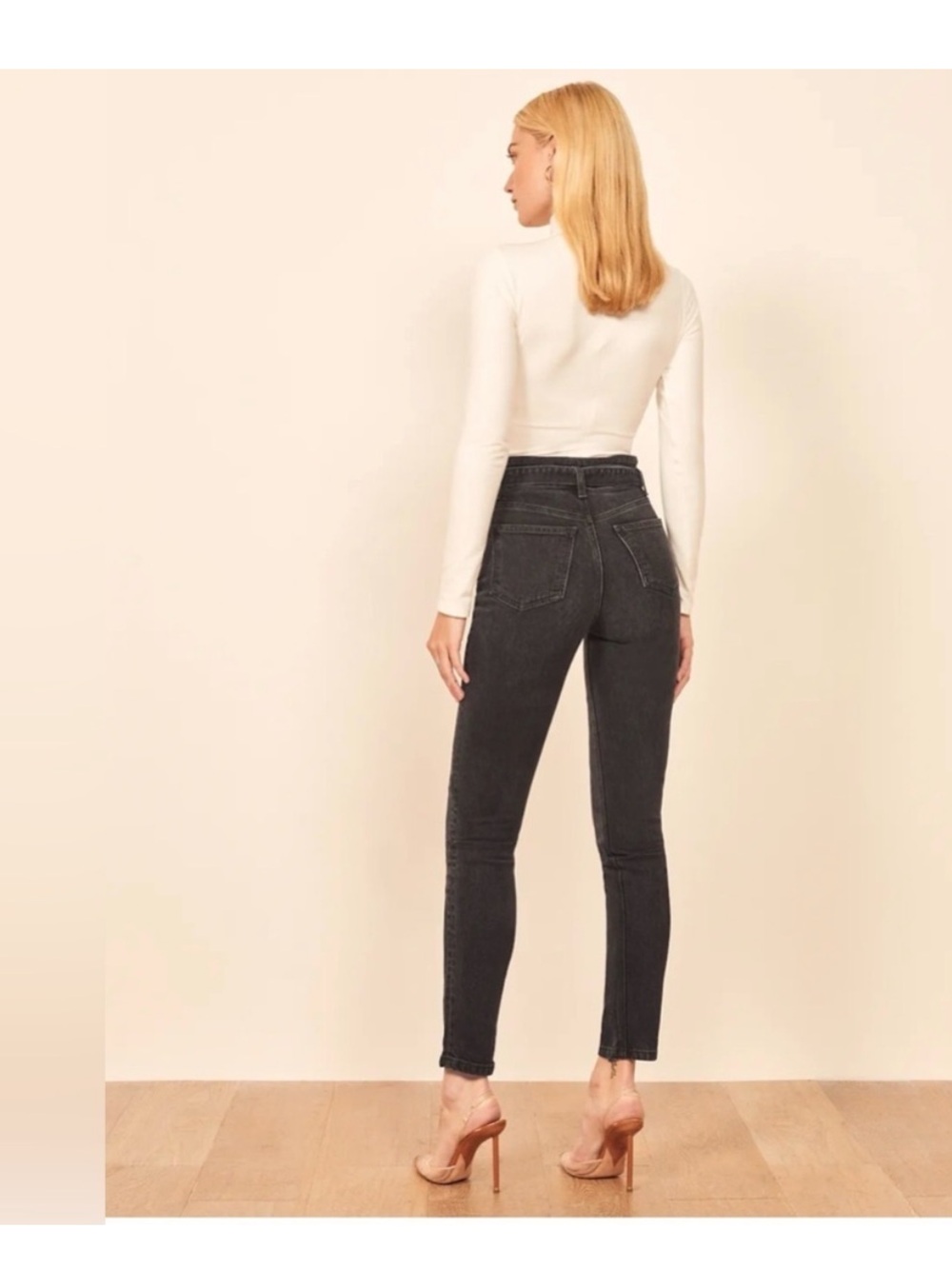 Reformation KAYO Slim Straight Black Jeans with Fabric Waist Belt - Picture 2 of 8
